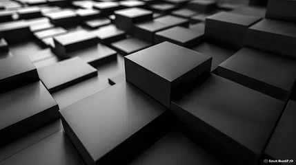 Fototapeten A 3D render of black and white abstract cubes differing in height, evoking a sense of depth and complexity © Reisekuchen