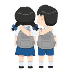 Kid student best friends Hugging Back view - 764025581