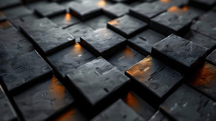 Visually striking 3D render of cubic shapes with illuminated edges creating a compelling pattern in the darkness