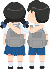 Kid student best friends Hugging Back view