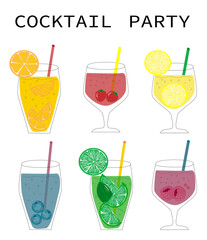 Cocktails and drinks in different glasses according to the menu. Alcoholic drinks. Vector illustration.