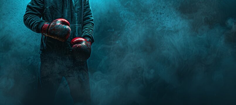 Energetic boxing gloves poster with spacious area for customizable text placements