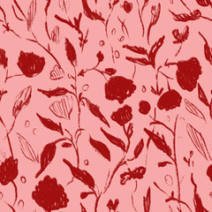 seamless floral pattern red and pink color style doodle art