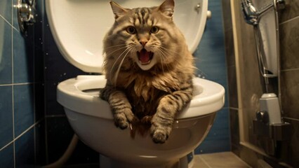 Amusing cat in toilet, quirky feline antics and curiosity