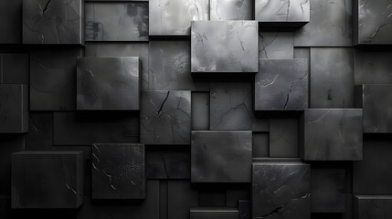 Close-up of layered 3D cubes with a slick black texture arranged in an impactful abstract design