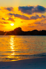 Fototapeta na wymiar Kuramathi Maldives tropical paradise island sunset view from Rasdhoo.