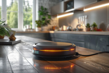 A personal assistant device synchronizing with smart appliances to automate household chores, from vacuuming to grocery shopping, for seamless living. - obrazy, fototapety, plakaty