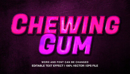 Chewing gum editable text effect template, purple glossy bold text style mockup effect, premium vector - obrazy, fototapety, plakaty