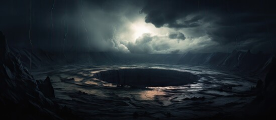 The image captures a dramatic dark and stormy sky with a distinctive hole in the center.