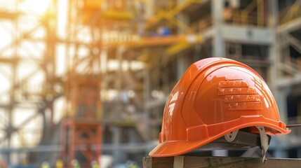 helmet in construction site and construction site worker background safety first concept