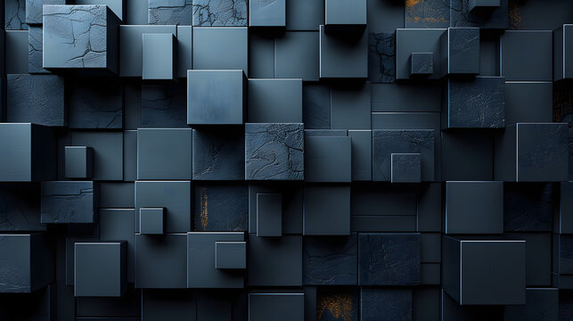 A cool-toned image showcasing geometric blue blocks in varying depths creating a modern aesthetic