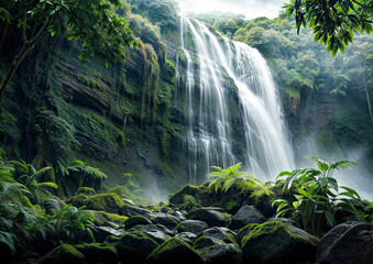 Beautiful waterfall in the rainforest of Doi Inthanon National Park, Chiang Mai, Thailand