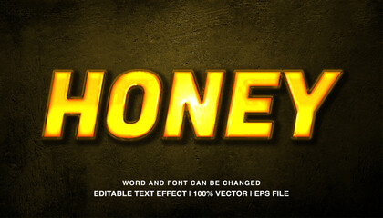 Honey editable text effect template, yellow glossy bold text style mockup effect, premium vector