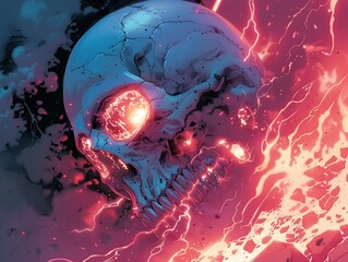 Explosive Skull Ablaze in Cosmic Cauldron of Chromatic Chaos