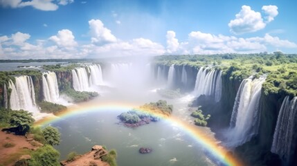 Brazil, the Iguazu Falls. One of the biggest waterfalls in the world. Waterfall and rainbow.