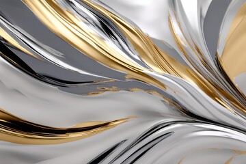 the Abstract Silver and Gold Metallic Paint Flow. An abstract