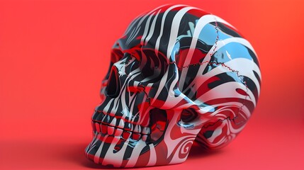 Striking Pop Art Skull with Zebra-Inspired Patterns and Vibrant Contrast