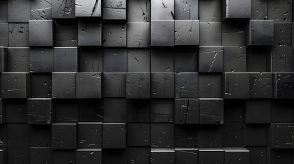 An artful 3D render of a dark wall with a textured block pattern casting subtle shadows