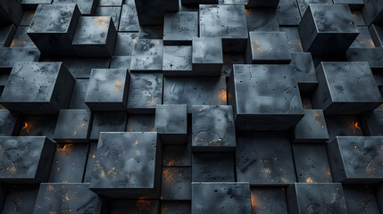 A visually striking 3D render of numerous textured cubes, casting soft shadows and creating a sense of depth