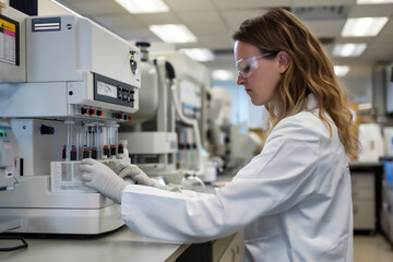 Scientist using a laboratory machine
