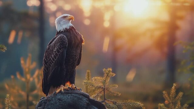 Bird eagle of Prey Amidst Stunning Natural Landscape. Seamless looping 4k time-lapse virtual video animation background