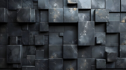 This artistic rendering displays aged metallic cubes arranged in a pattern creating a textured wall effect