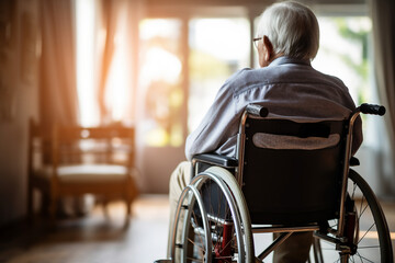AI generated picture of elderly patient in a wheelchair feel isolated hospital rehabilitation