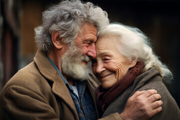 Senior couple soulmated loving gentle people embracing together love and relationship concept generative AI