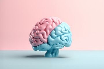 3D model of the human brain on a pink background generative AI