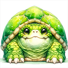 Fototapeta premium An illustration of Snapping cute turtle with a fierce expression, rendered in watercolor style