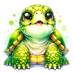 Fototapeta premium An illustration of Snapping cute turtle with a fierce expression, rendered in watercolor style