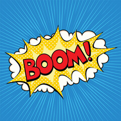 Boom! - Comic Speech Bubble, Pop art Background. Cartoon superhero print.