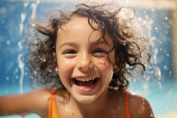 Fototapeta na wymiar AI generated photo image of happy cheerful little child having fun in an amusement park