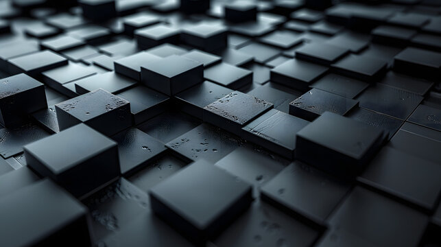The image showcases stylish wet black tiles with a 3D depth effect, evoking a sense of innovation
