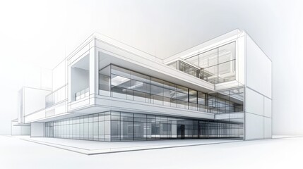 The business concept is a modern, sleek office building with elegant architecture and clear lines.