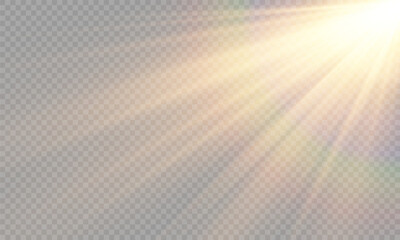 Light Vector with Sun Glare. Sun, Sunrays, and Glare in PNG Format. Gold Flare and Glare.	
