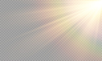 Sunlight with special lens flare effect. Sun, Sunrays, and Glare in PNG Format. Gold Flare and Glare. - obrazy, fototapety, plakaty
