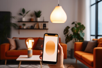 Controlling smart bulb with mobile app in modern living room