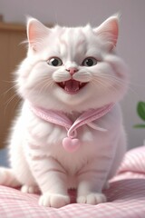 An adorable pink fat kitten, very happy, vertical composition