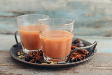 Traditional indian drink - masala tea - 764037164
