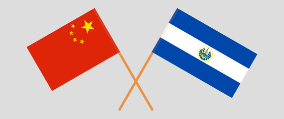 Crossed flags of China and El Salvador. Official colors. Correct proportion