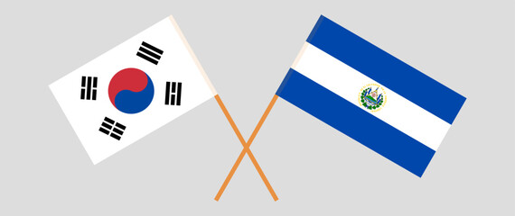 Crossed flags of South Korea and El Salvador. Official colors. Correct proportion