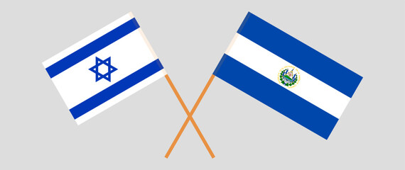 Crossed flags of Israel and El Salvador. Official colors. Correct proportion