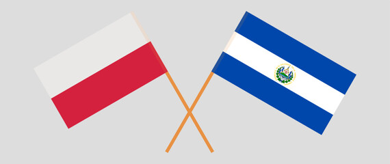 Crossed flags of Poland and El Salvador. Official colors. Correct proportion