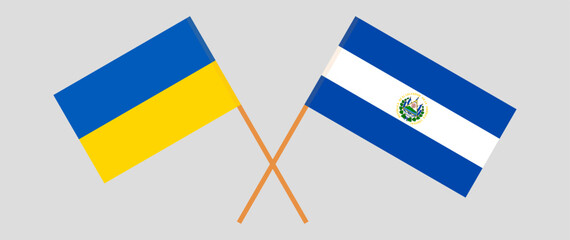 Crossed flags of Ukraine and El Salvador. Official colors. Correct proportion