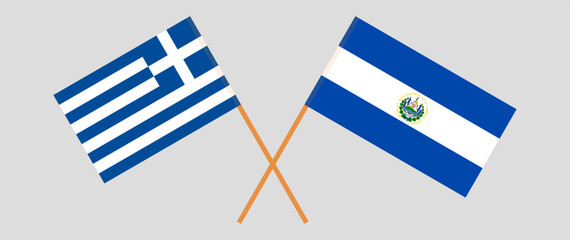 Crossed flags of Greece and El Salvador. Official colors. Correct proportion.