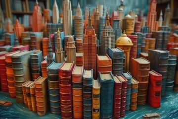 A bustling metropolis of knowledge, where towering stacks of books line the streets and every corner holds a new adventure waiting to be discovered
