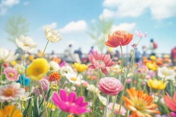Obraz na płótnie Canvas 春のお花と楽しそうな人々（4月・お花見・春爛漫）