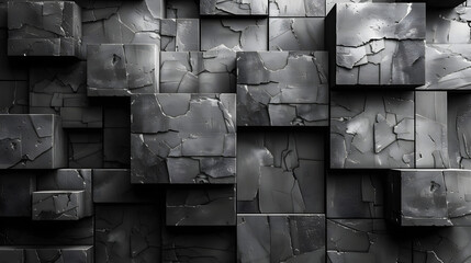 A visually compelling image of 3D blocks with cracked textures in varying grey shades creating a stunning monochrome effect