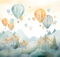 Cercles muraux Montgolfière balloons, aeronautics, delicate pastel colors, watercolor banner illustration, for children's room, background, pattern